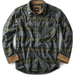 Mens Grey Cotton Flannel Shirt Long Sleeve Brushed Soft Casual Outdoor Plaid
